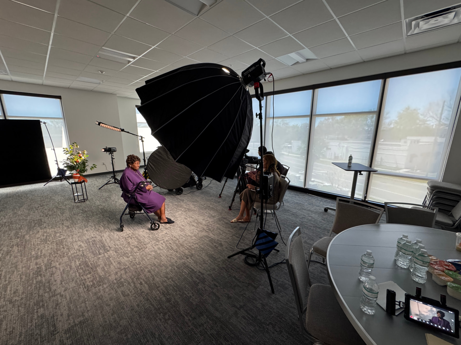 Wide behind-the-scenes view of the After Thought documentary interview set in Winter Garden, West Orange County, Florida